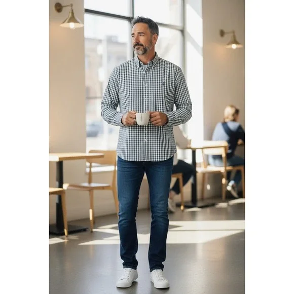 Men's XL Izod Shirt Blue Green Plaid Long Sleeve Button Down - Picture 2 of 10